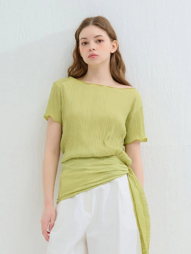 SCARF WRAP PLEATED BLOUSE GREEN