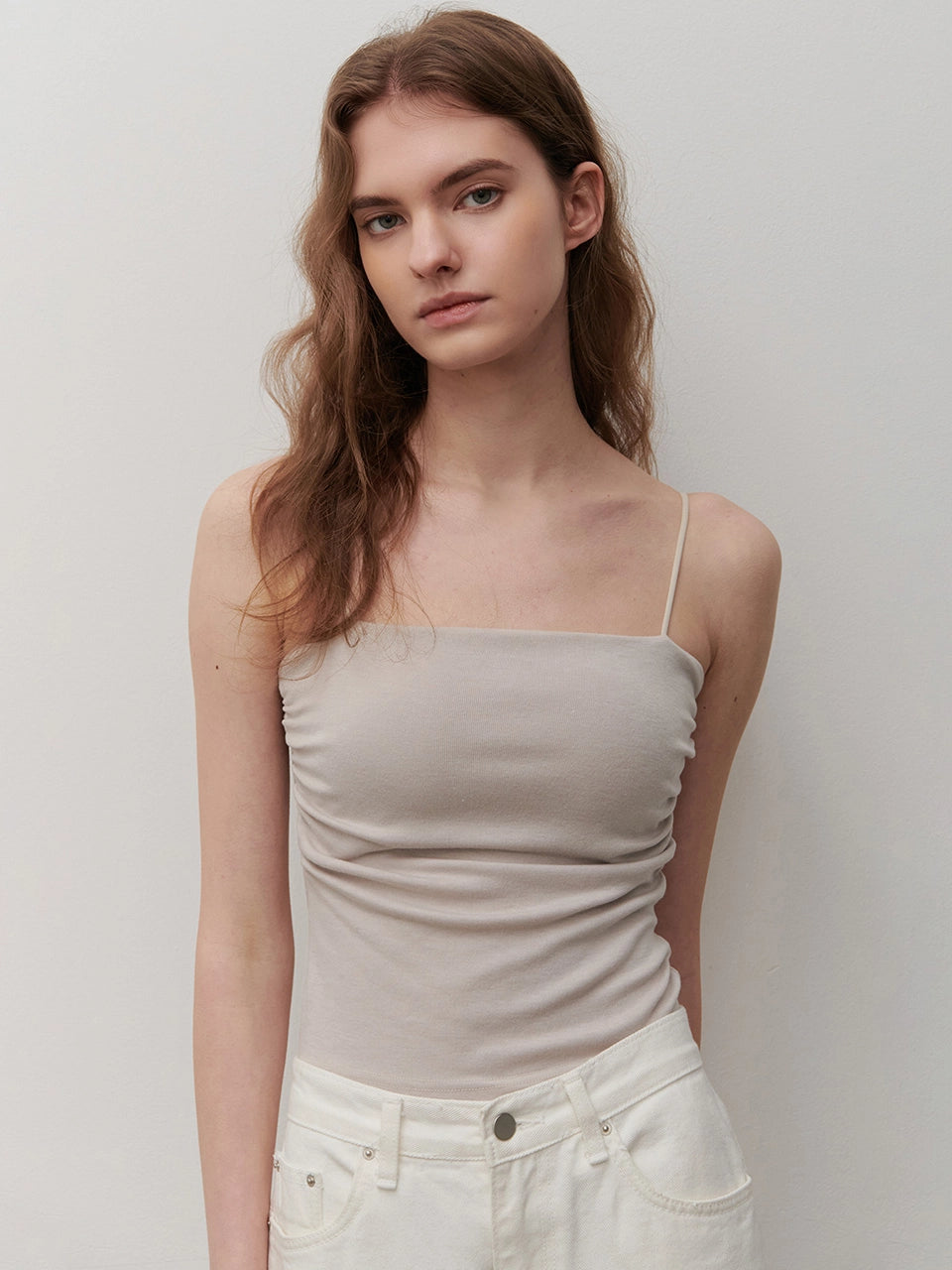 SHIRRING CAP SLEEVELESS BEIGE