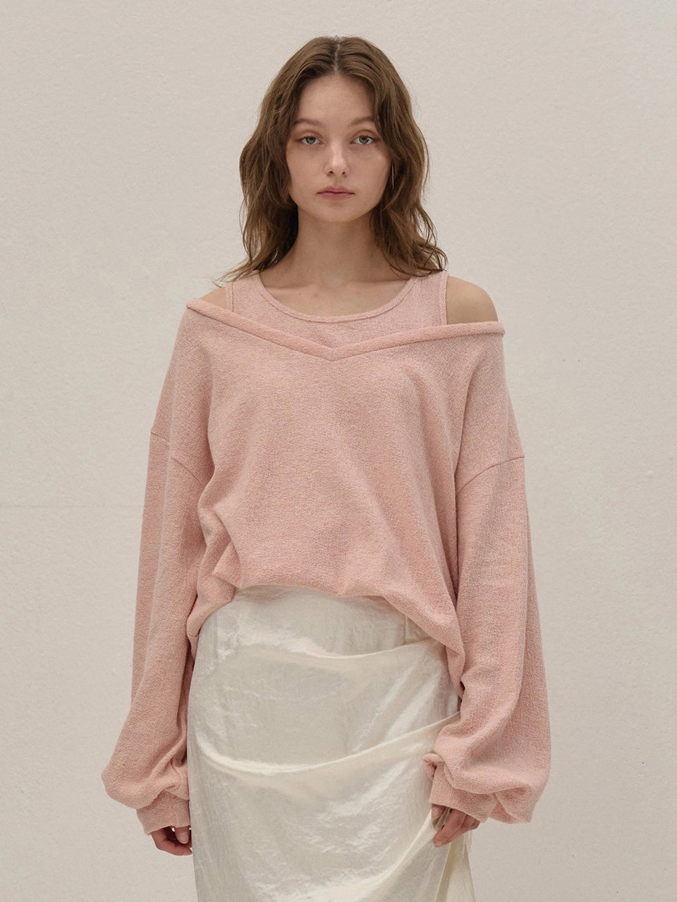 TERRY V-NECK SWEATSHIRT PINK