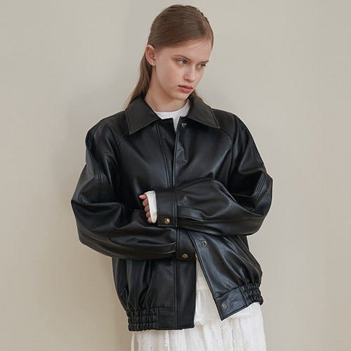 LIGHT LEATHER COLLAR JACKET_BK