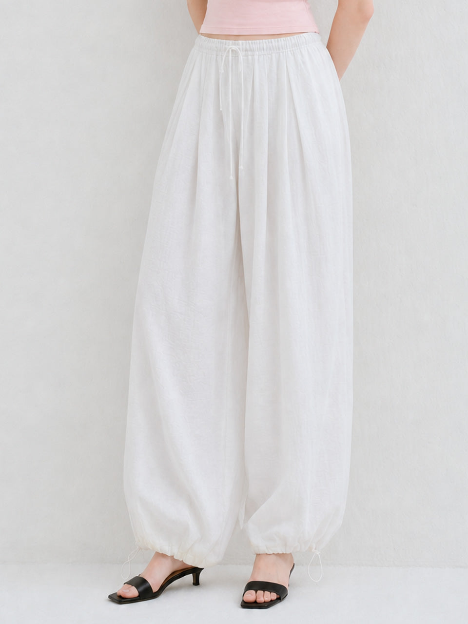 LINEN HAREM BANDING PANTS WHITE