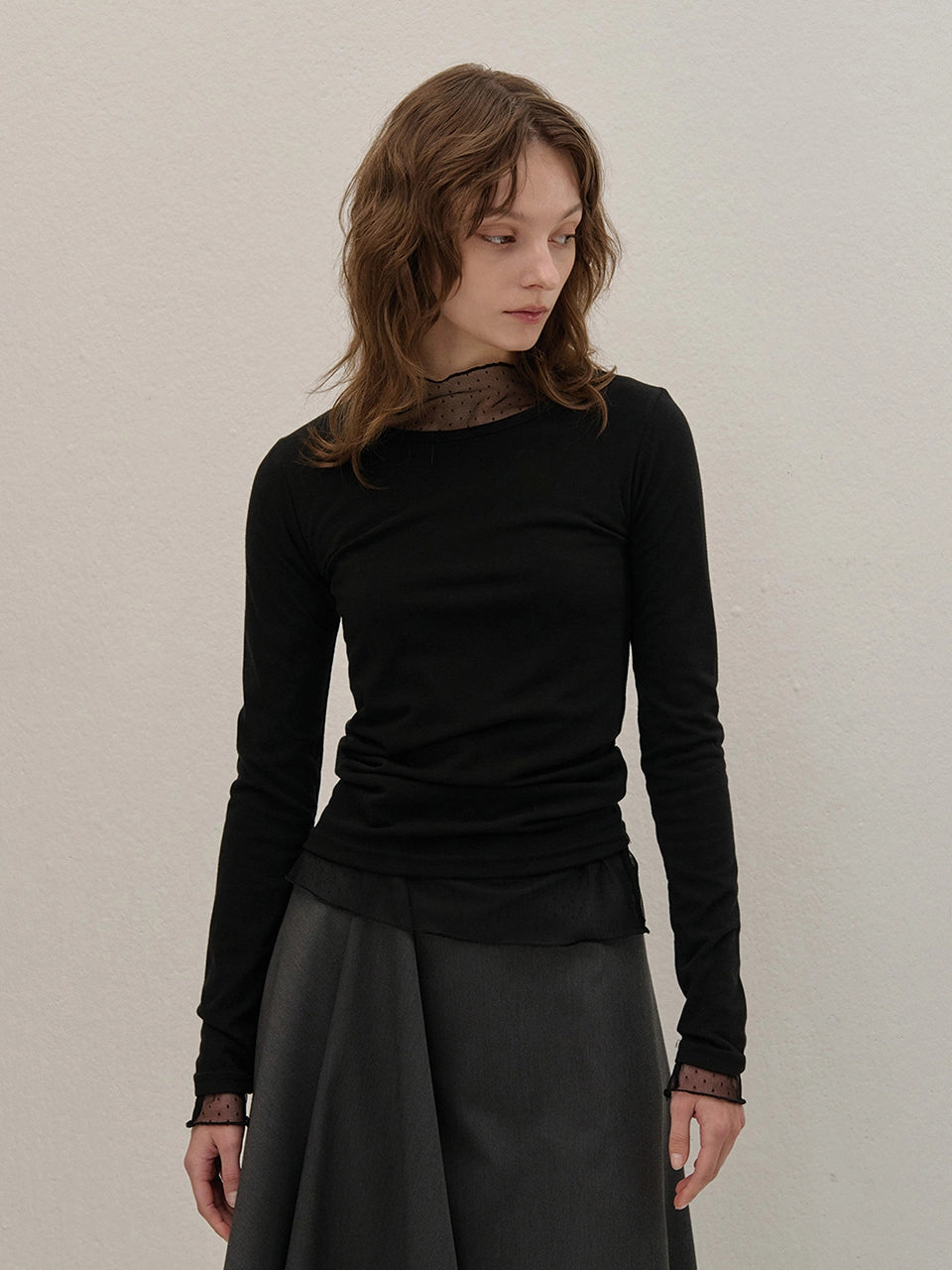 STRETCH LONG SLEEVE TOP BLACK