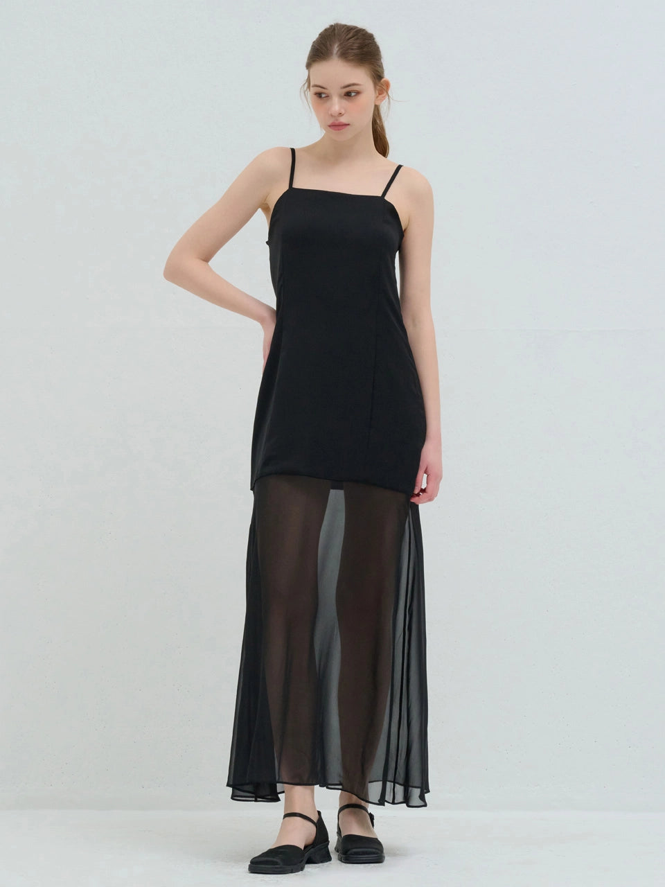 LAYERED LONG SLEEVELESS ONE PIECE BLACK