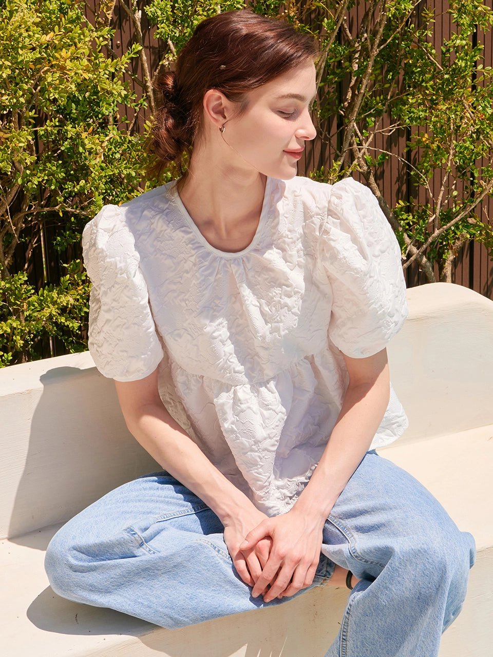 SUMMER PUFF HALF SLEEVE BLOUSE WHITE