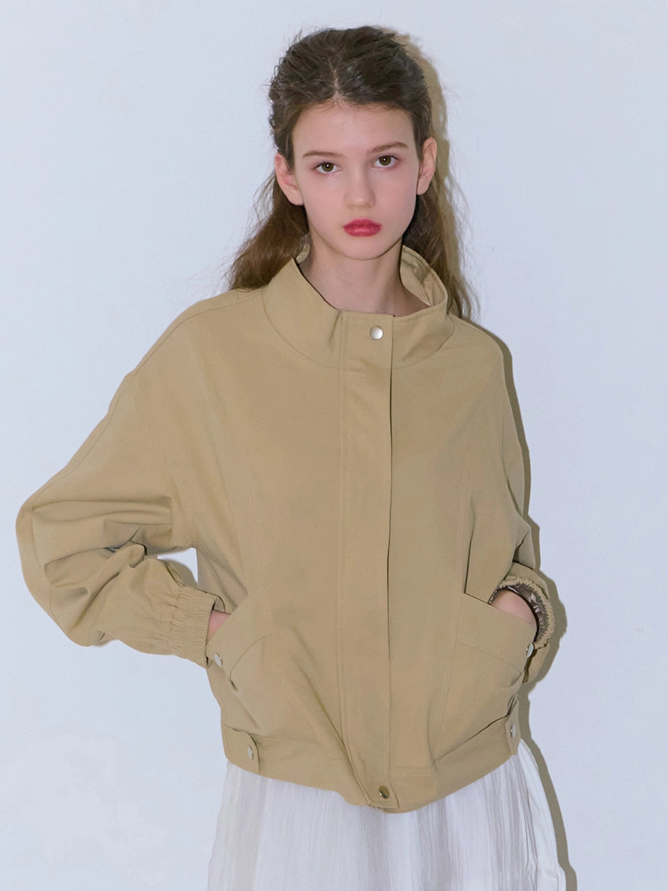 COTTON BOMBER JACKET BEIGE
