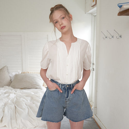 DRAPE DENIM HALF PANTS_BL