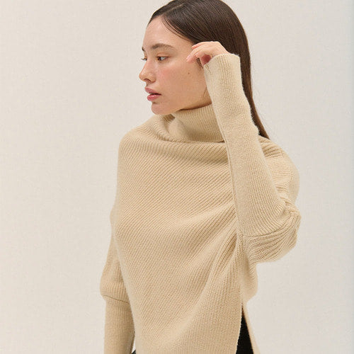 HIGH NECK KNIT CAPE_BE