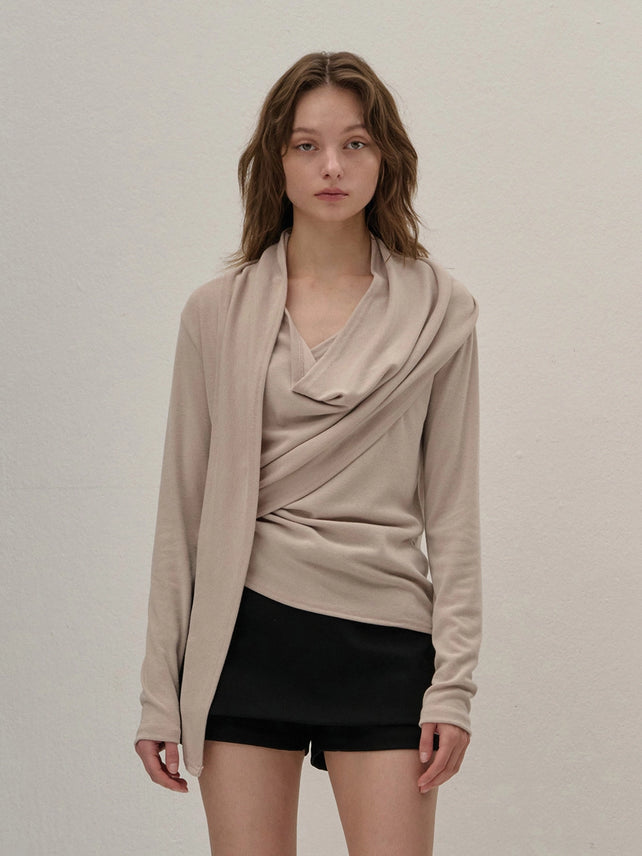 TIE-WRAPPED BLOUSE BEIGE
