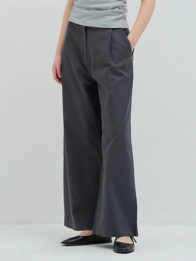 COTTON PIN TUCK WIDE PANTS CHARCOAL