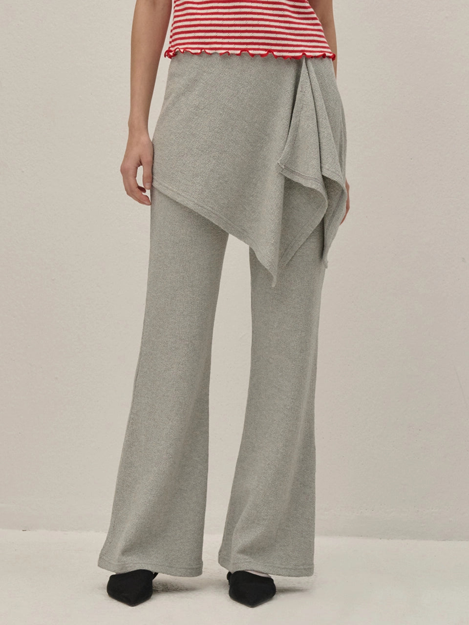 TERRY WRAP SKIRT BOOTCUT  PANTS GRAY