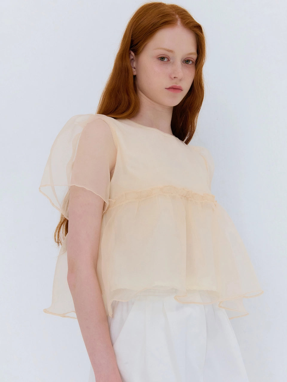 [인플s Pick] SUMMER ORGANZA SHIRRING BLOUSE BEIGE