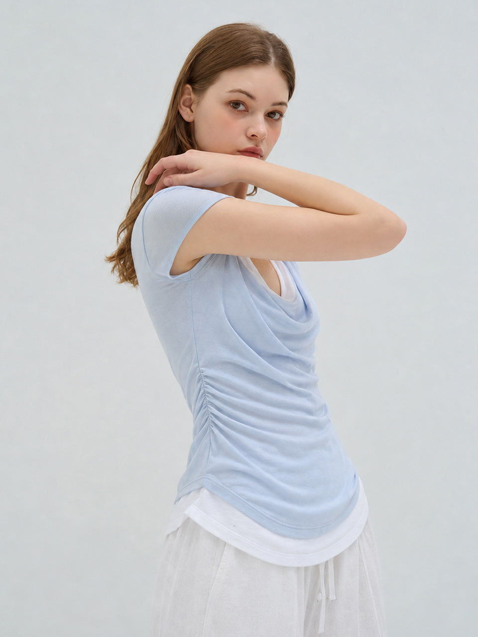 LAYERED HALTER-NECK T SHIRT SKY BLUE