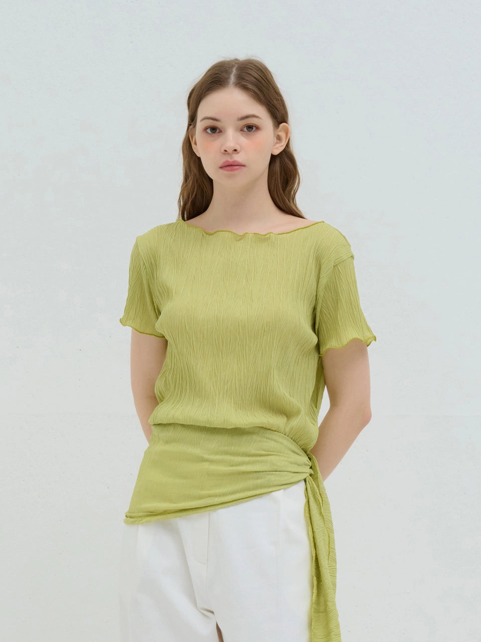 [인플s Pick] SCARF WRAP PLEATED BLOUSE GREEN