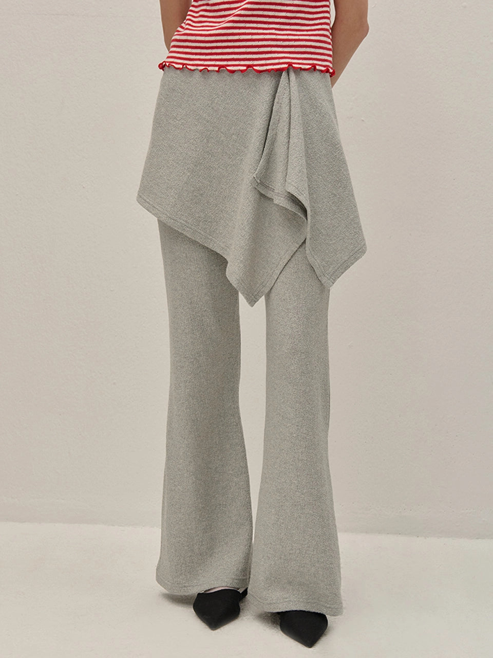 TERRY WRAP SKIRT BOOTCUT  PANTS GRAY