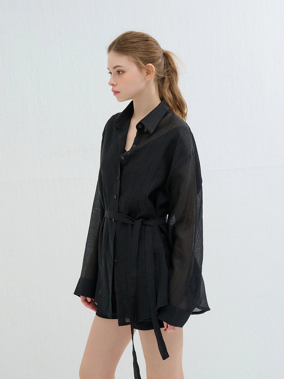 [한여름 시어 셔츠🧊]LAYERED SEERSUCKER SHIRT BLACK