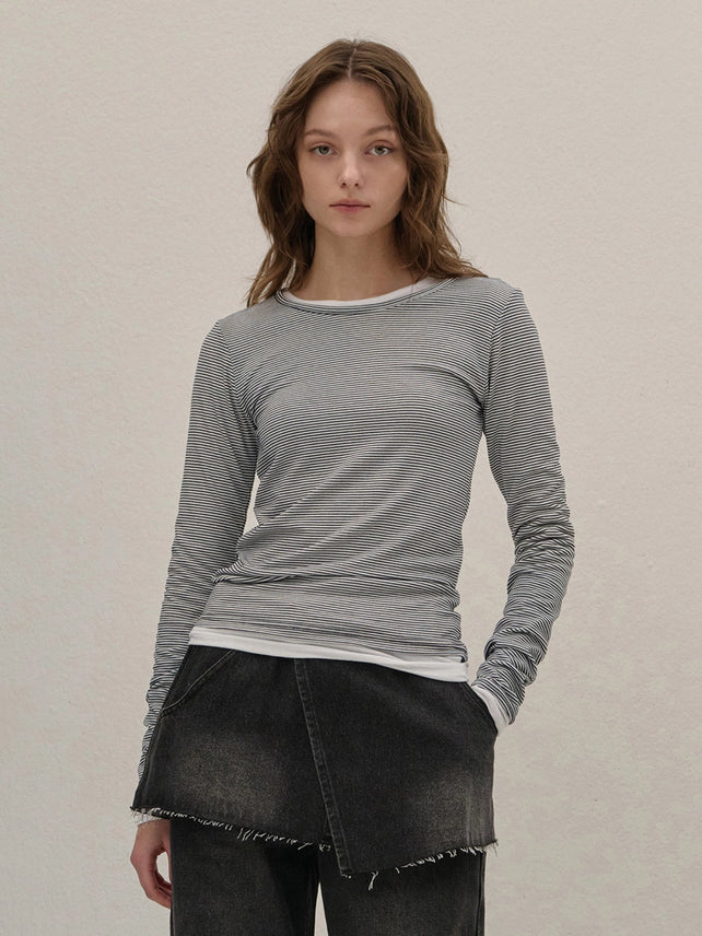 STRETCH LONG SLEEVE TOP STRIPE NAVY