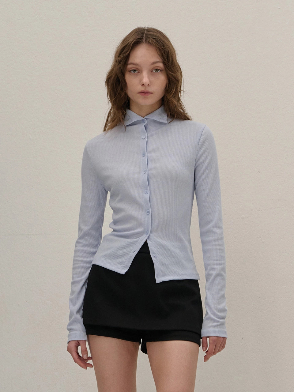 [양면 착용 가능] HALF-NECK KNIT CARDIGAN SKYBLUE