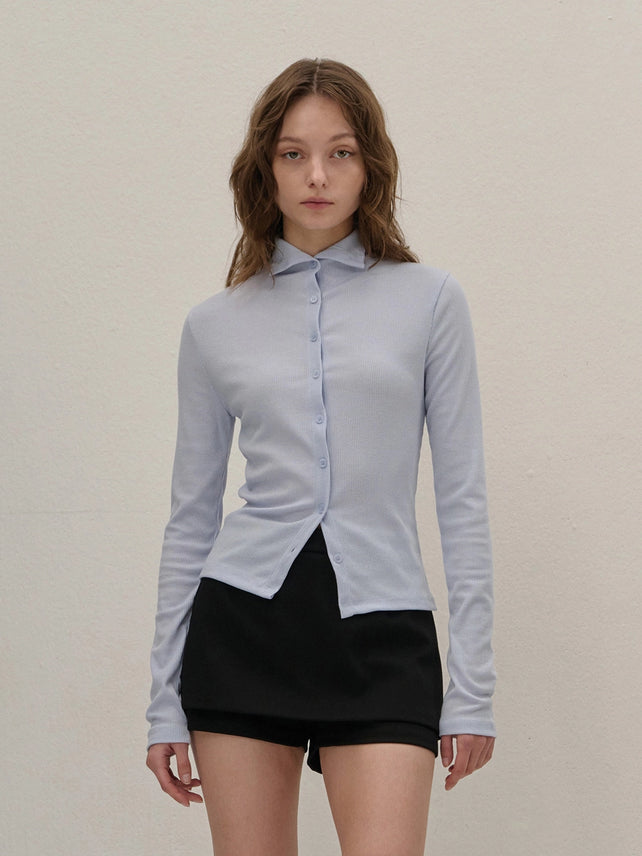 [양면 착용 가능] HALF-NECK KNIT CARDIGAN SKYBLUE