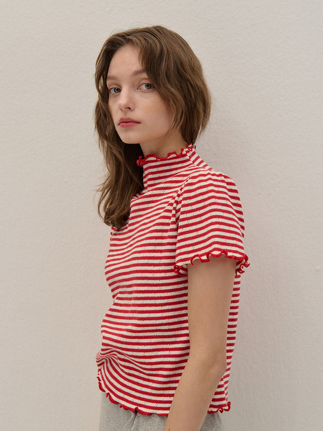 STRIPE HAIR-NECK SHIRRING KINT - 3color