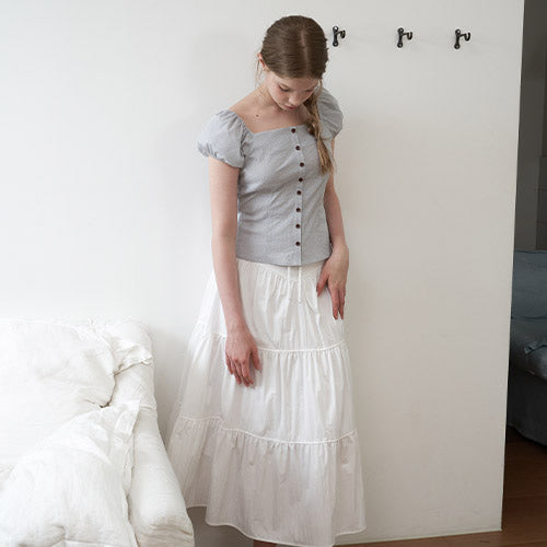 SUMMER SHIRRING LONG SKIRT_WT