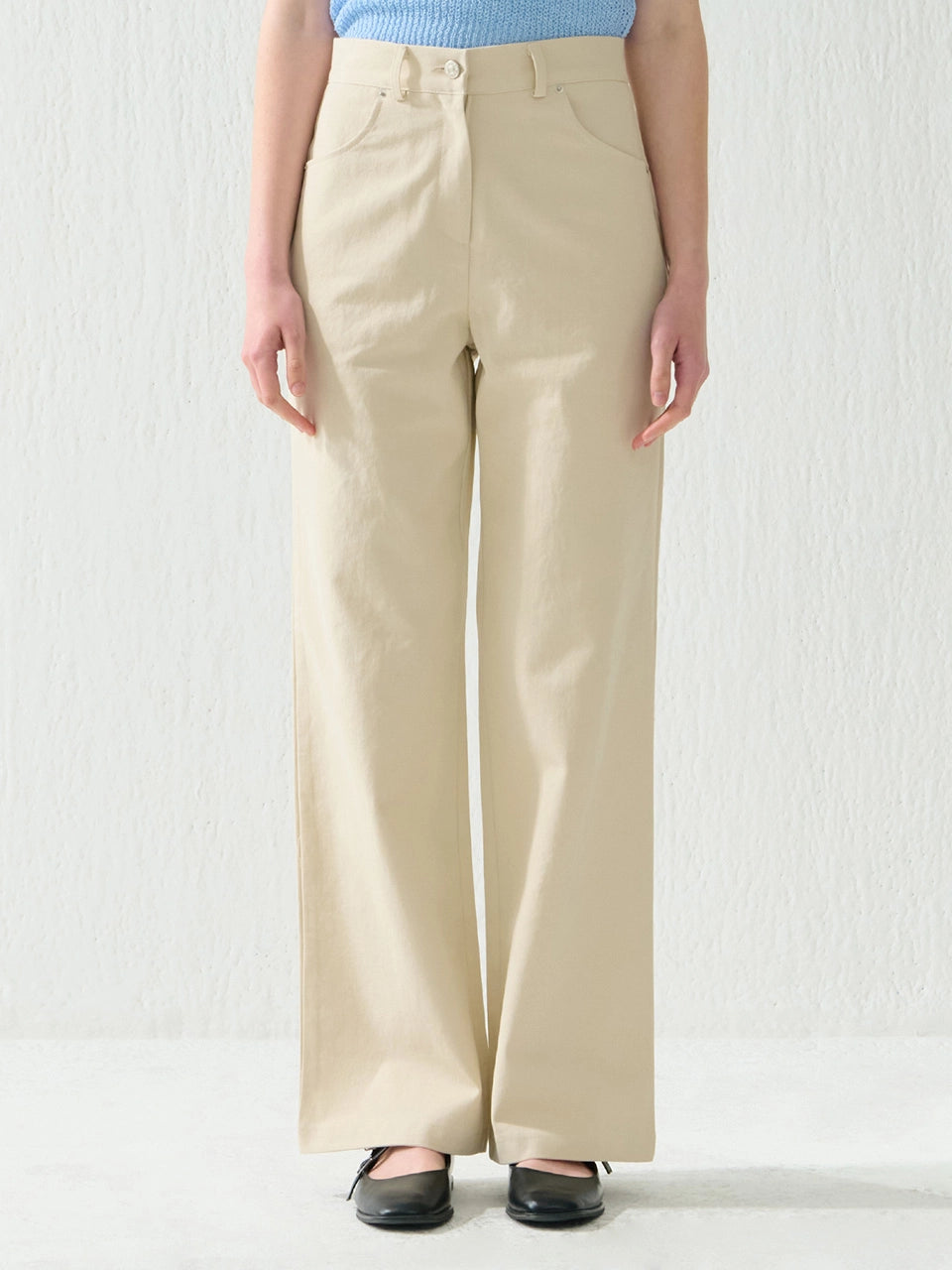COTTON WIDE PANTS BEIGE