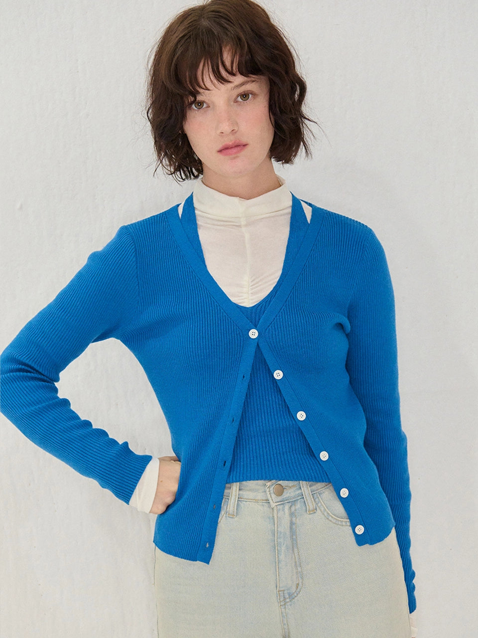 HALTERNECK CARDIGAN SET BLUE