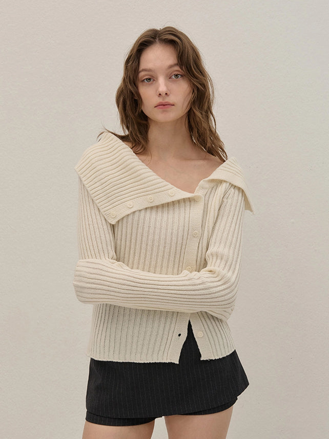 OFF-SHOULDER KNIT GARDIGAN IVORY