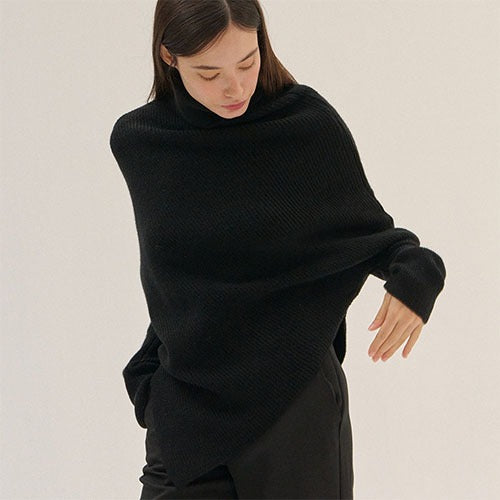 HIGH NECK KNIT CAPE_BK