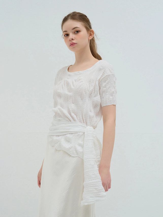 WRINKLE SCARF BLOUSE WHITE - 2color