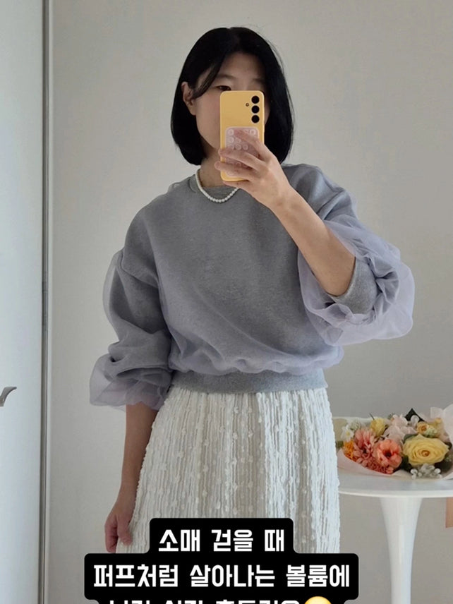 [인플s Pick] ORGANZA SHIRRING SWEATSHIRT GRAY