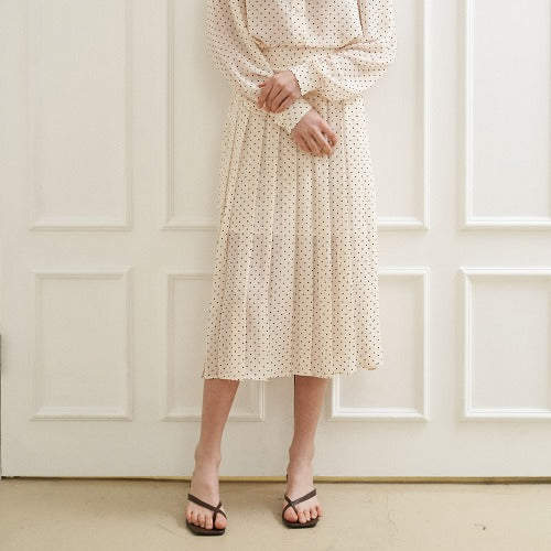 RIVER PLEATS SKIRT(DOT-IVORY)
