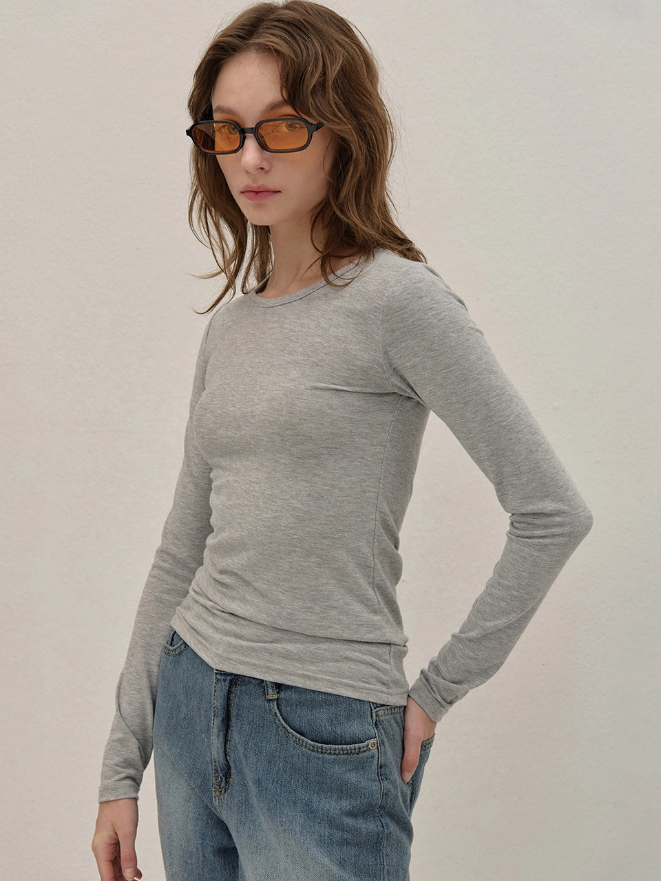 STRETCH LONG SLEEVE TOP GRAY