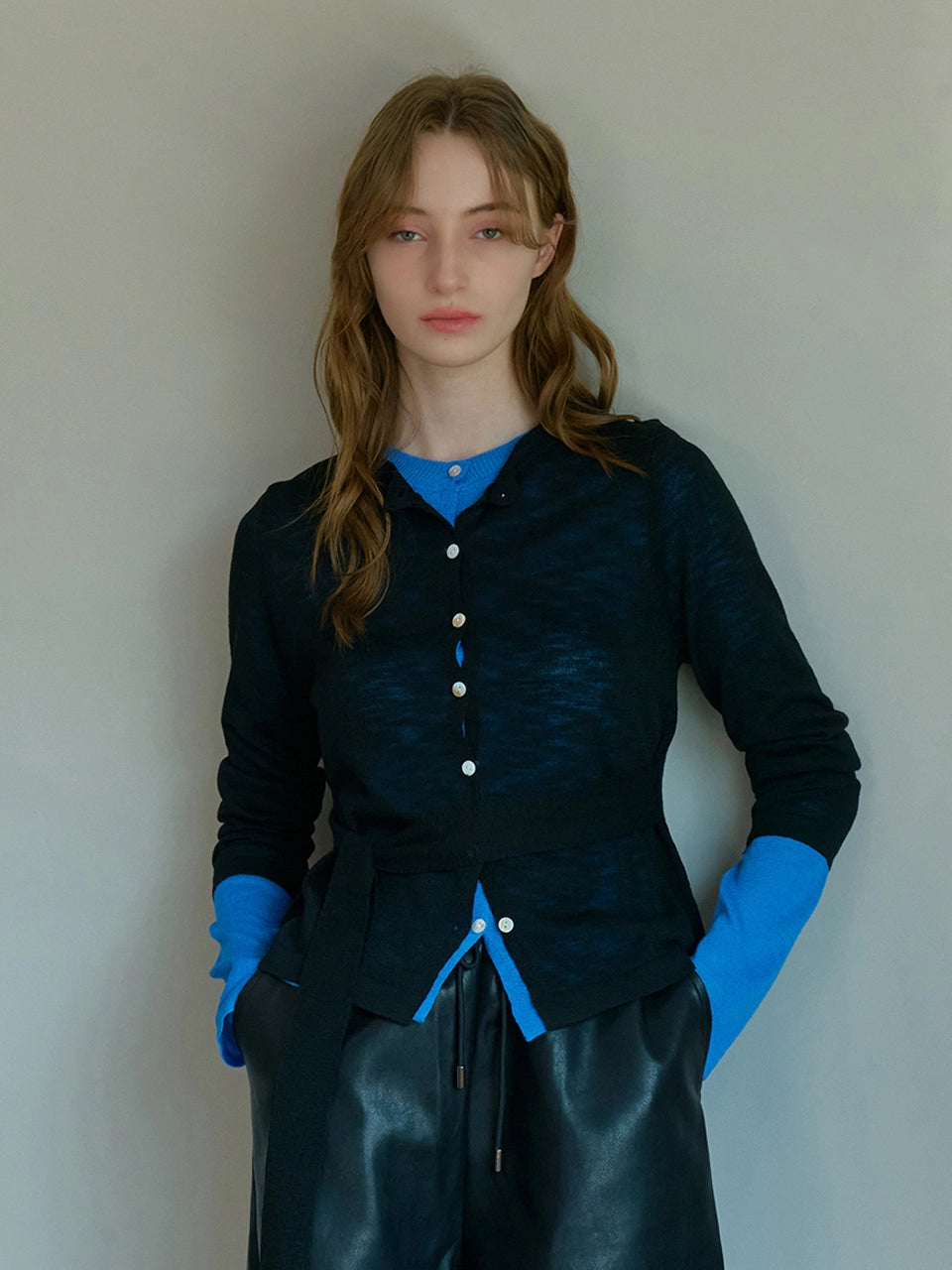 SUMMER STRAP LINEN CARDIGAN BLACK
