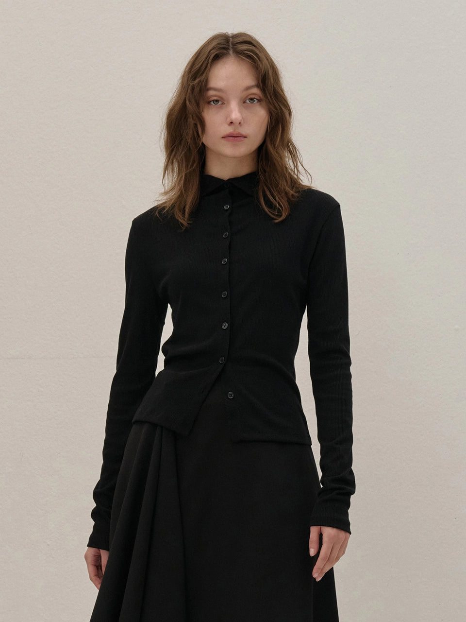 [양면 착용 가능] HALF-NECK KNIT CARDIGAN BLACK