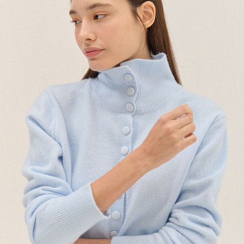 HIGH NECK KNIT CARDIGAN_S/BL