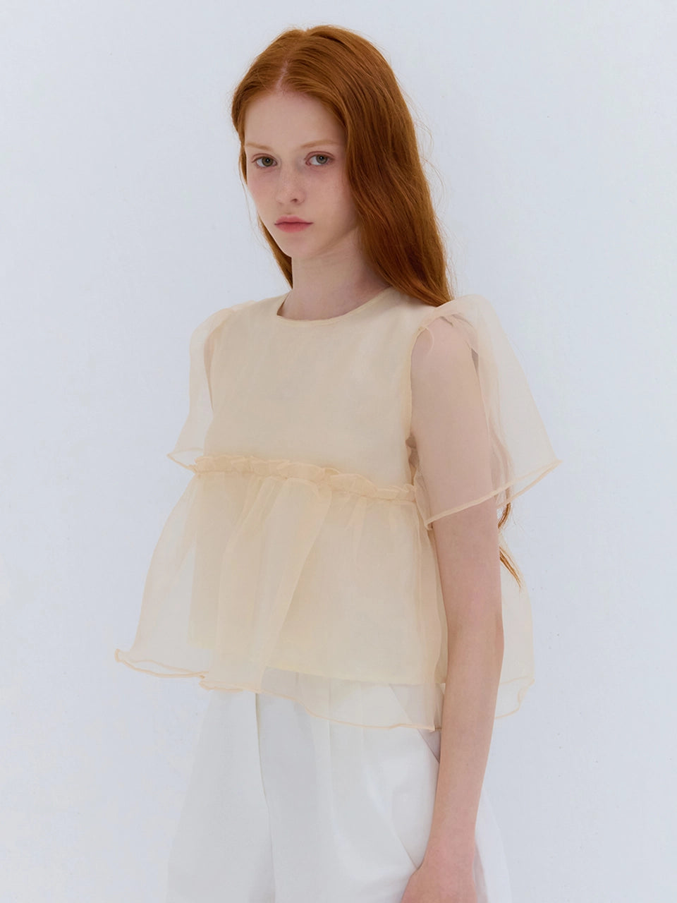[인플s Pick] SUMMER ORGANZA SHIRRING BLOUSE BEIGE