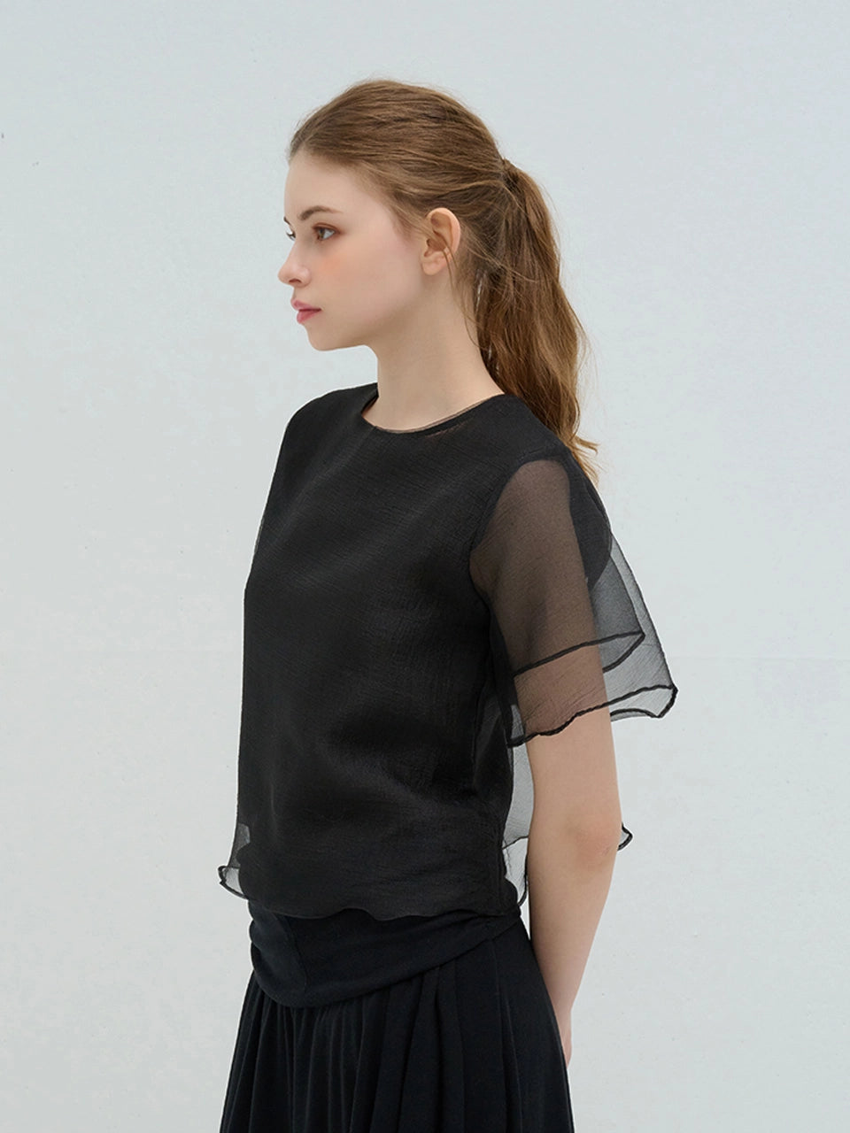 ORGANZA DOUBLE LAYERED BLOUSE BLACK