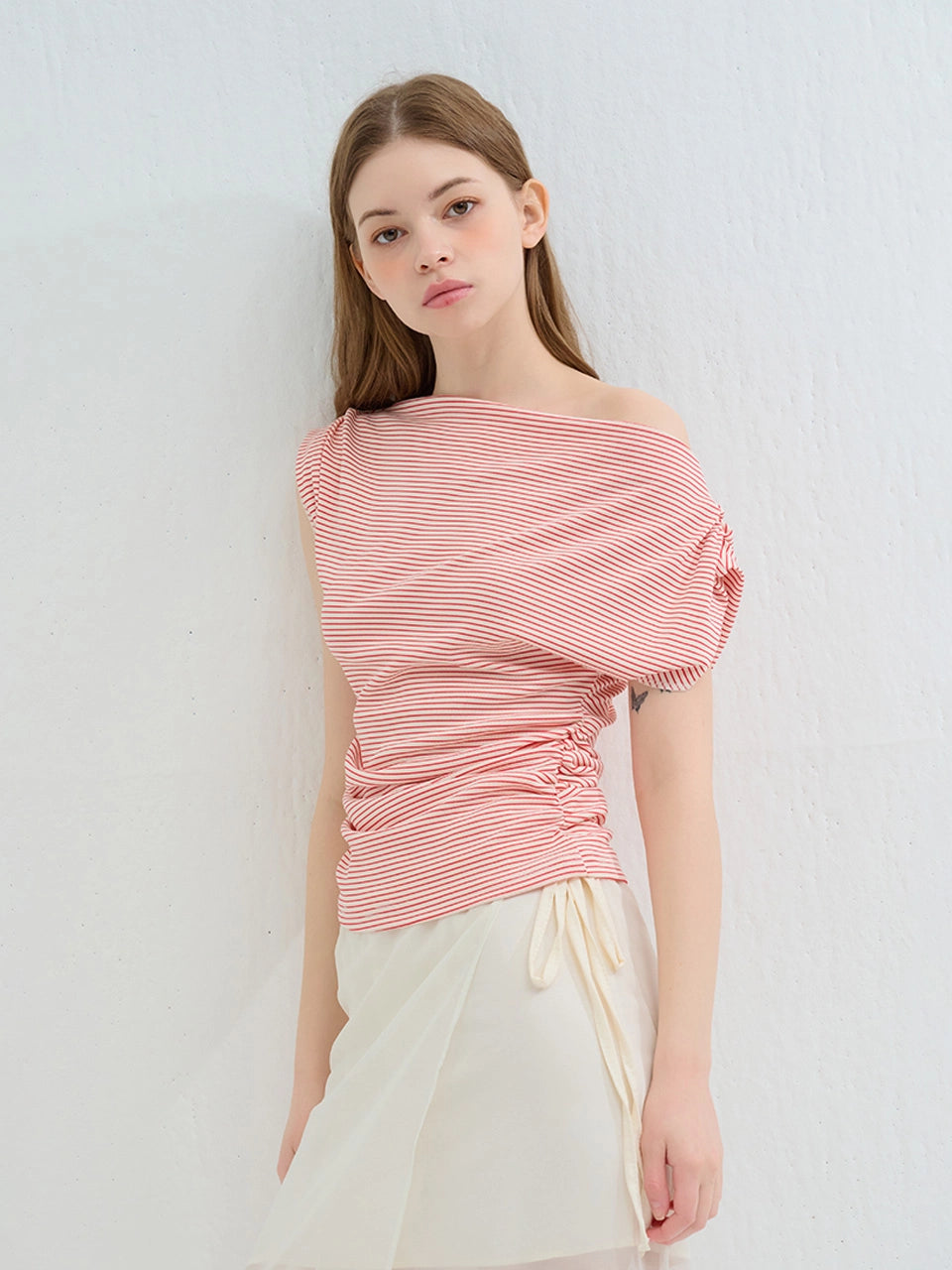 COTTON PIN TUCK WIDE PANTS WHITE