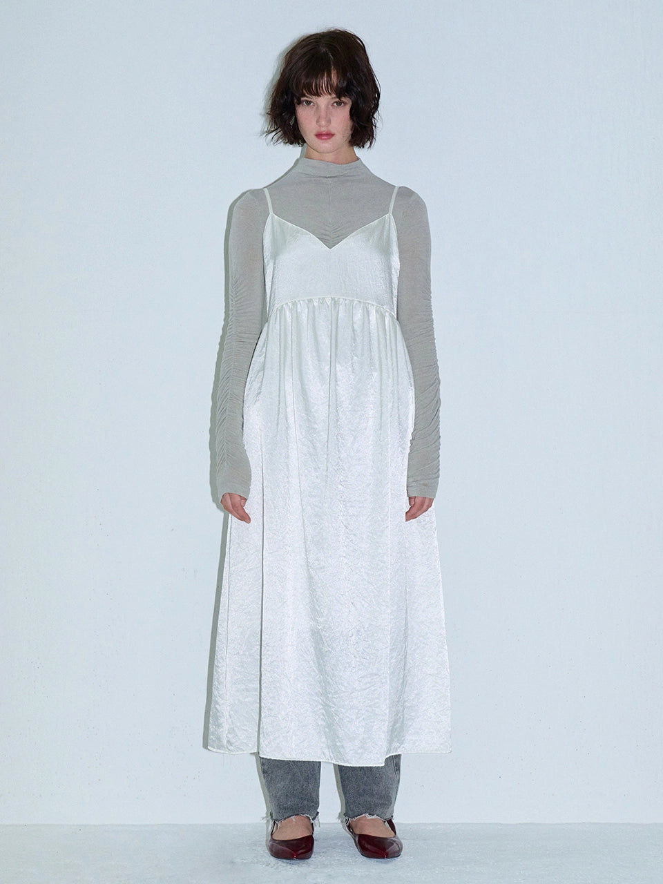 ORGANZA SHIRRING BLOUSE BLACK