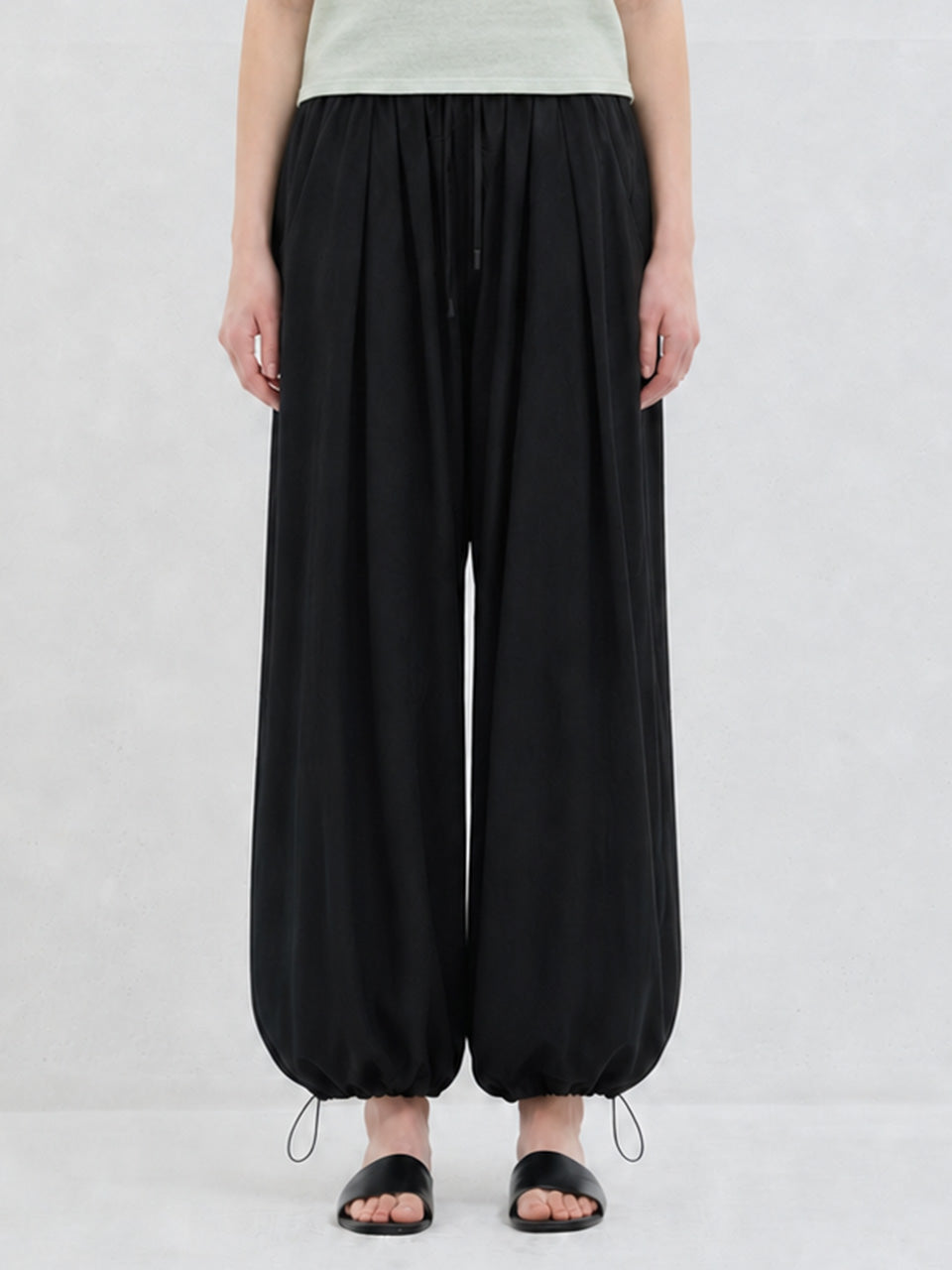 LINEN HAREM BANDING PANTS BLACK