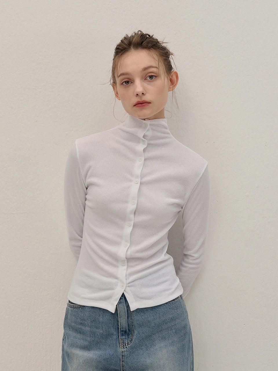[양면 착용 가능] HALF-NECK KNIT CARDIGAN WHITE