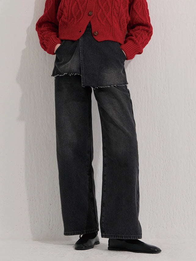 SKIRT DENIM PANTS BLACK