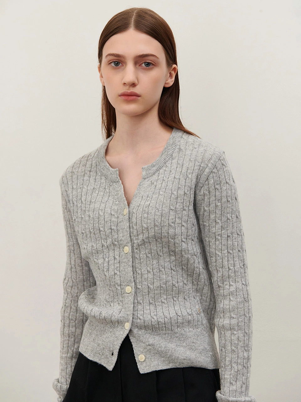 CABLE SLIT KNIT GRAY
