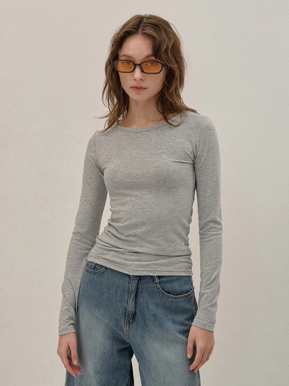 STRETCH LONG SLEEVE TOP GRAY