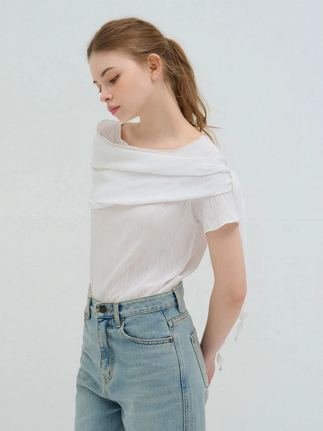 SCARF WRAP PLEATED BLOUSE WHITE