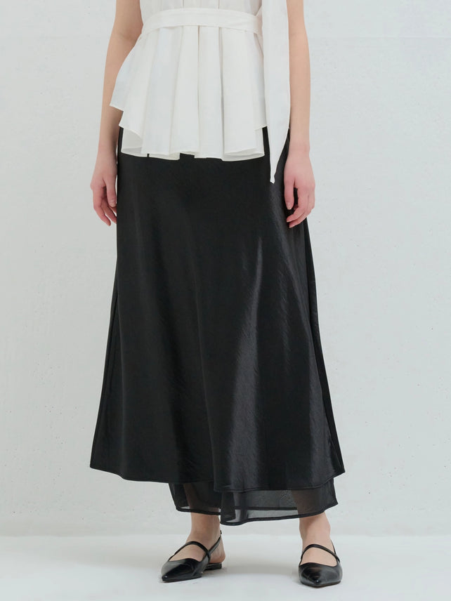 SILK LAYERED SKIRT BLACK