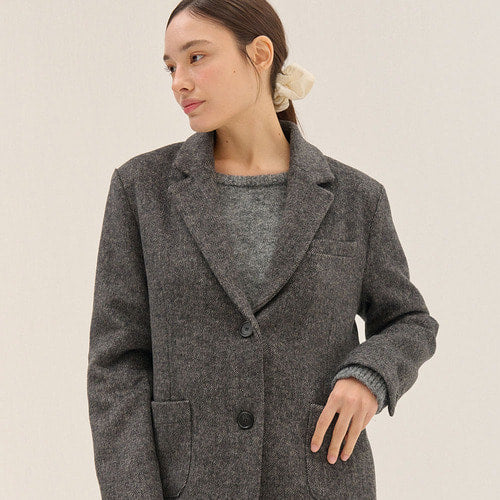 HERRINGBONE WOOL JACKET_BK