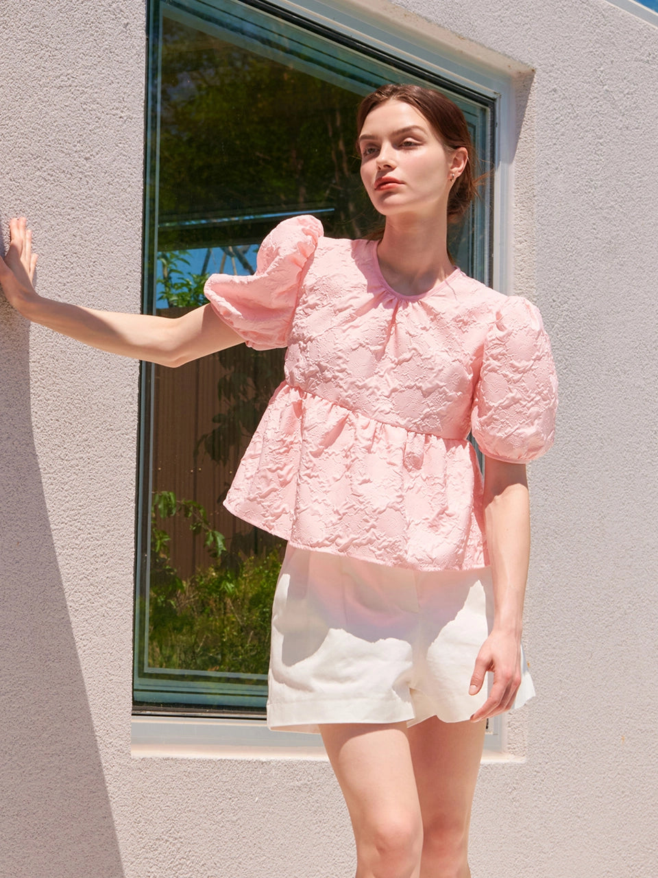 SUMMER PUFF HALF SLEEVE BLOUSE PINK