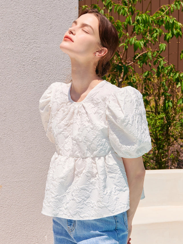 SUMMER PUFF HALF SLEEVE BLOUSE WHITE