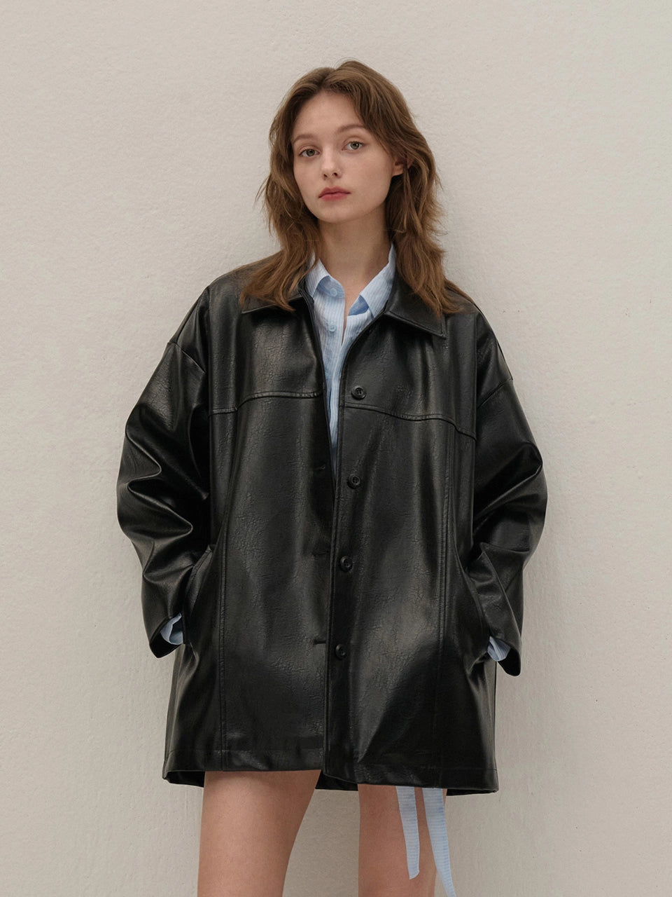 HALF LEATHER JACKET BLACK